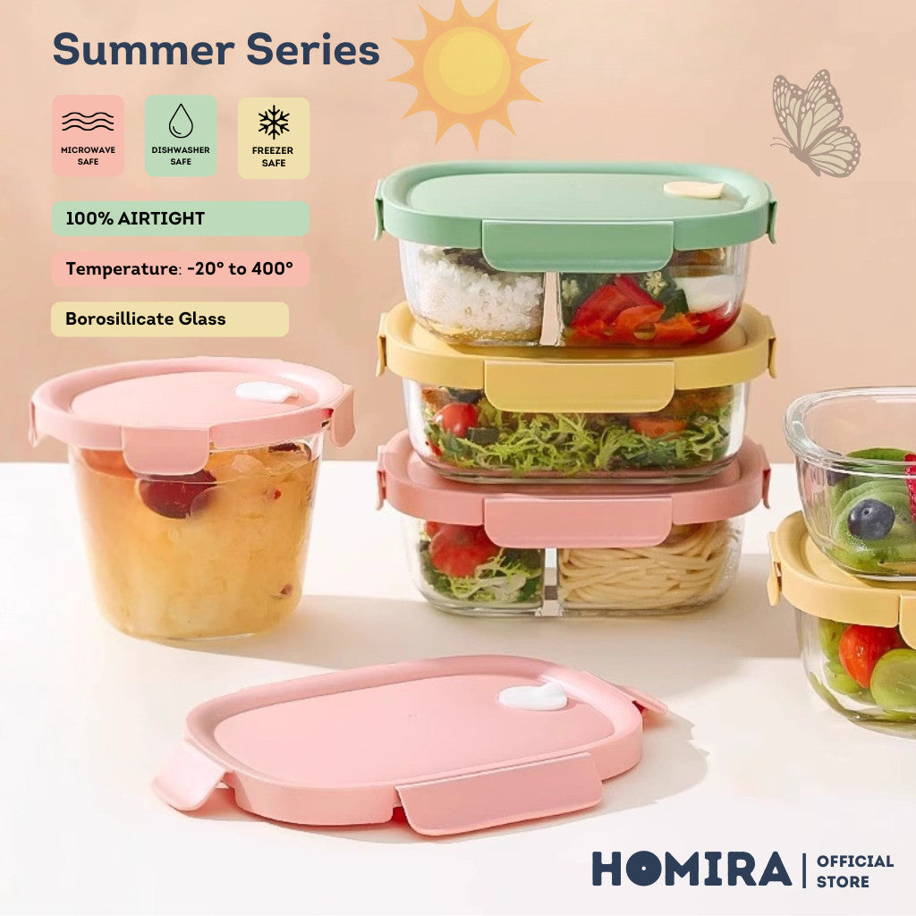 HOMIRA Summer Series Borosilicate Glass Food Container Lunch Box (450ml-940ml)
