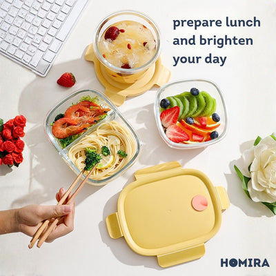 HOMIRA Summer Series Borosilicate Glass Lunchbox Bag Airtight & Microwave Safe Set