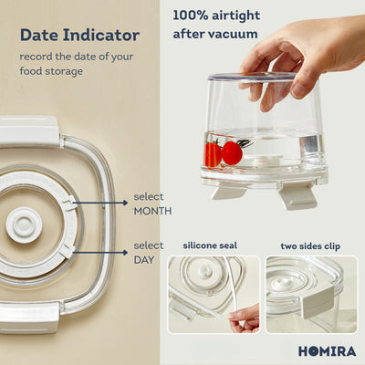 HOMIRA Vacuum Seal Compress Food Container for Dry Food Storage (460ml-1800ml)