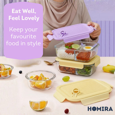 HOMIRA Floral Blossom Series Borosilicate Glass Food Container (450ml-1100ml)