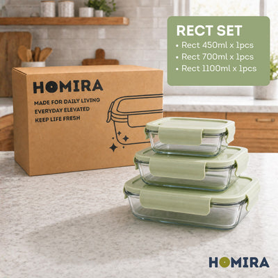 HOMIRA Borosilicate Glass Food Container Set - Natural Green Family Collection