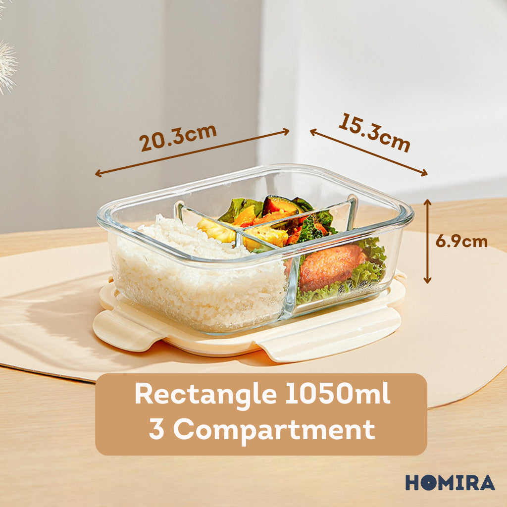 HOMIRA Buttercream Series Round Borosilicate Glass Food Container (450ml-1100ml)