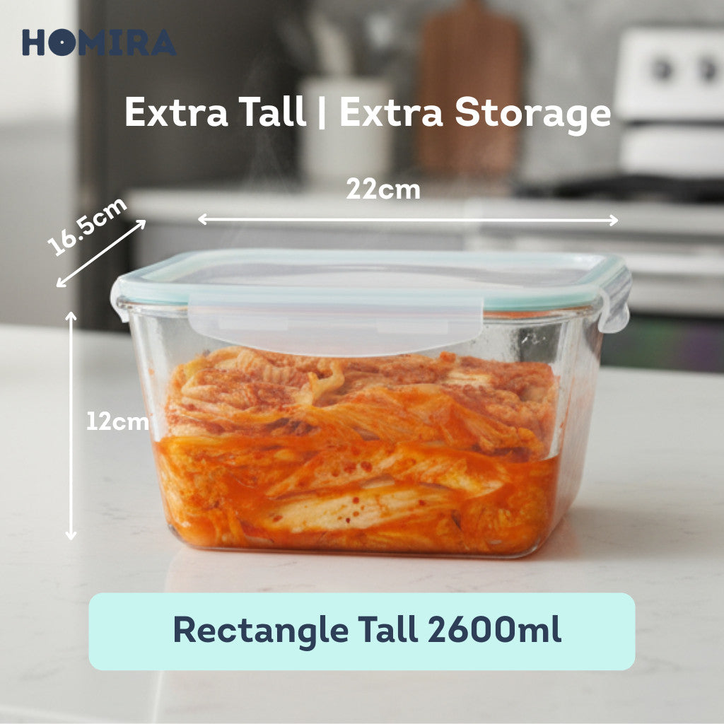 HOMIRA Classic Big Rectangle Borosilicate Glass Food Container (2600ml)