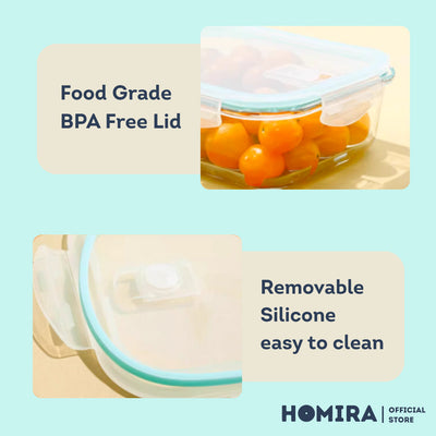 HOMIRA Classic Borosilicate Glass Food Container Airtight Leakproof Oven Safe (130ml-2600ml)