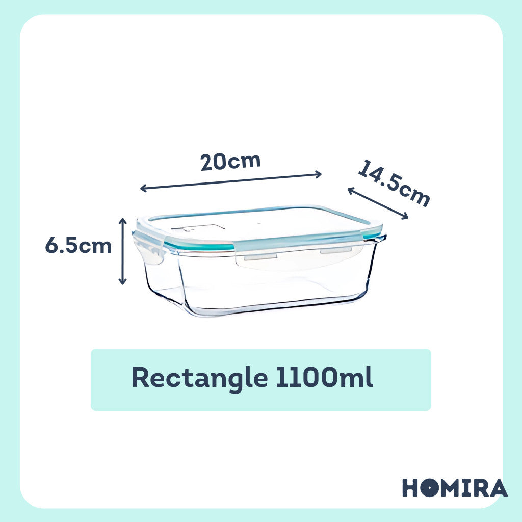 HOMIRA Classic Rectangle Borosilicate Glass Food Container (700ml-1520ml)