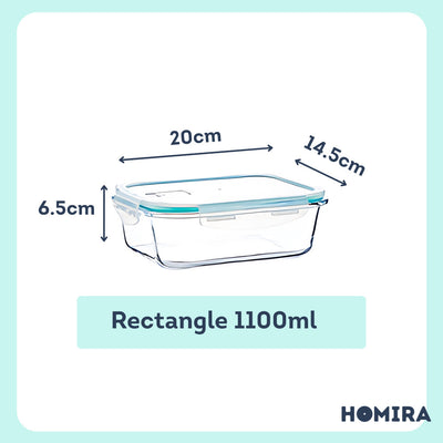 HOMIRA Classic Rectangle Borosilicate Glass Food Container (700ml-1520ml)
