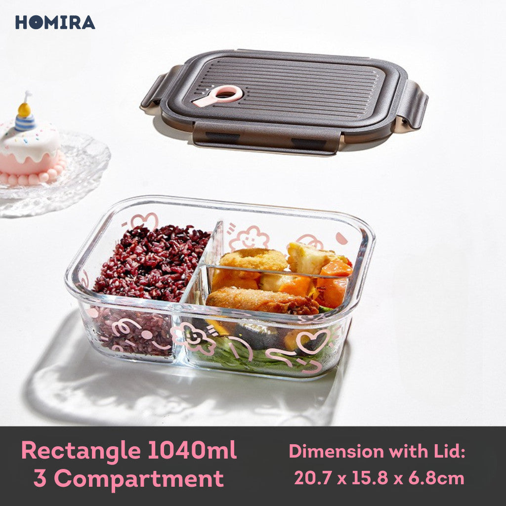 HOMIRA Lovey Cloud Series Borosilicate Glass Food Container & Bag Set - Black (450ml - 1100ml)