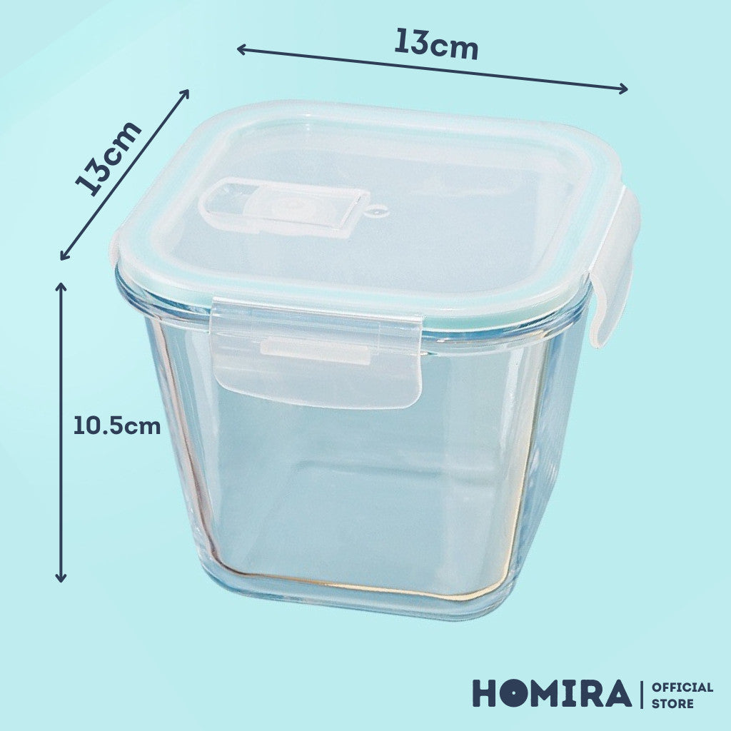 HOMIRA Classic Series Square Borosilicate Glass Food Container (1000ml)