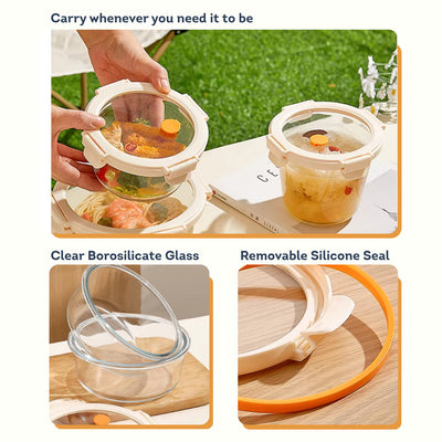 HOMIRA Signature Series Round Borosilicate Glass Food Container (450ml-1050ml)