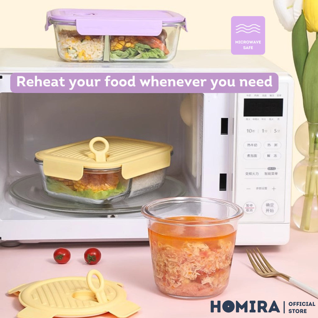 HOMIRA Floral Blossom Series Borosilicate Glass Food Container (450ml-1100ml)