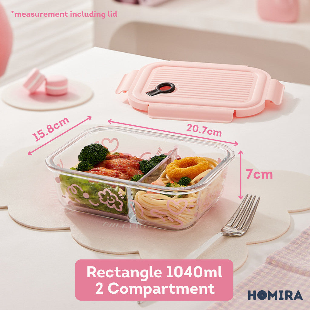 HOMIRA Lovey Cloud Series Glass Lunch Box & Insulated Bag Set (450ml - 1100ml)
