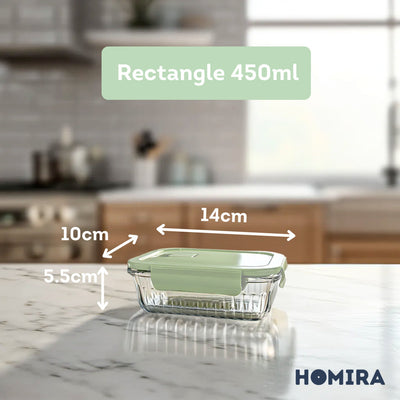 HOMIRA Wave Series Borosilicate Glass Food Container Airtight Microwave Safe (450ml-1050ml)