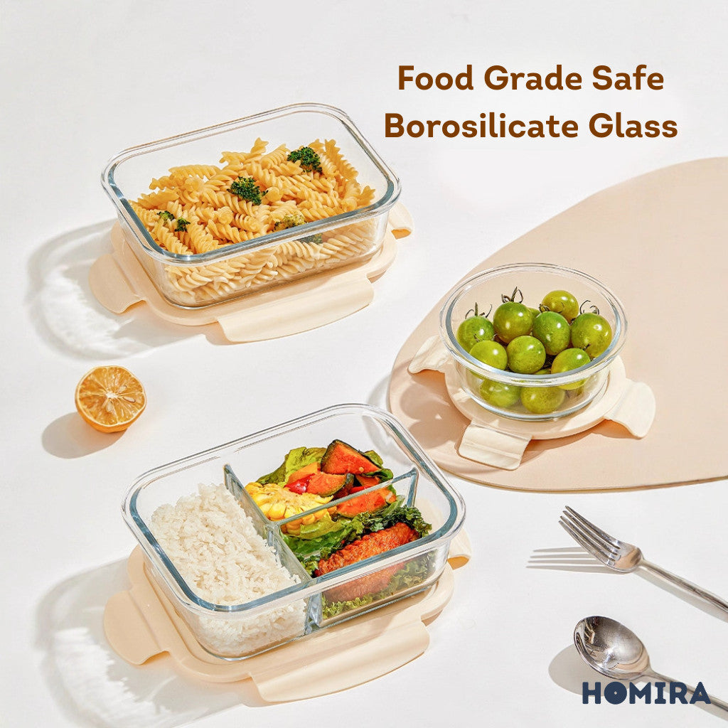 HOMIRA Buttercream Series Borosilicate Glass Lunchbox Bag Set