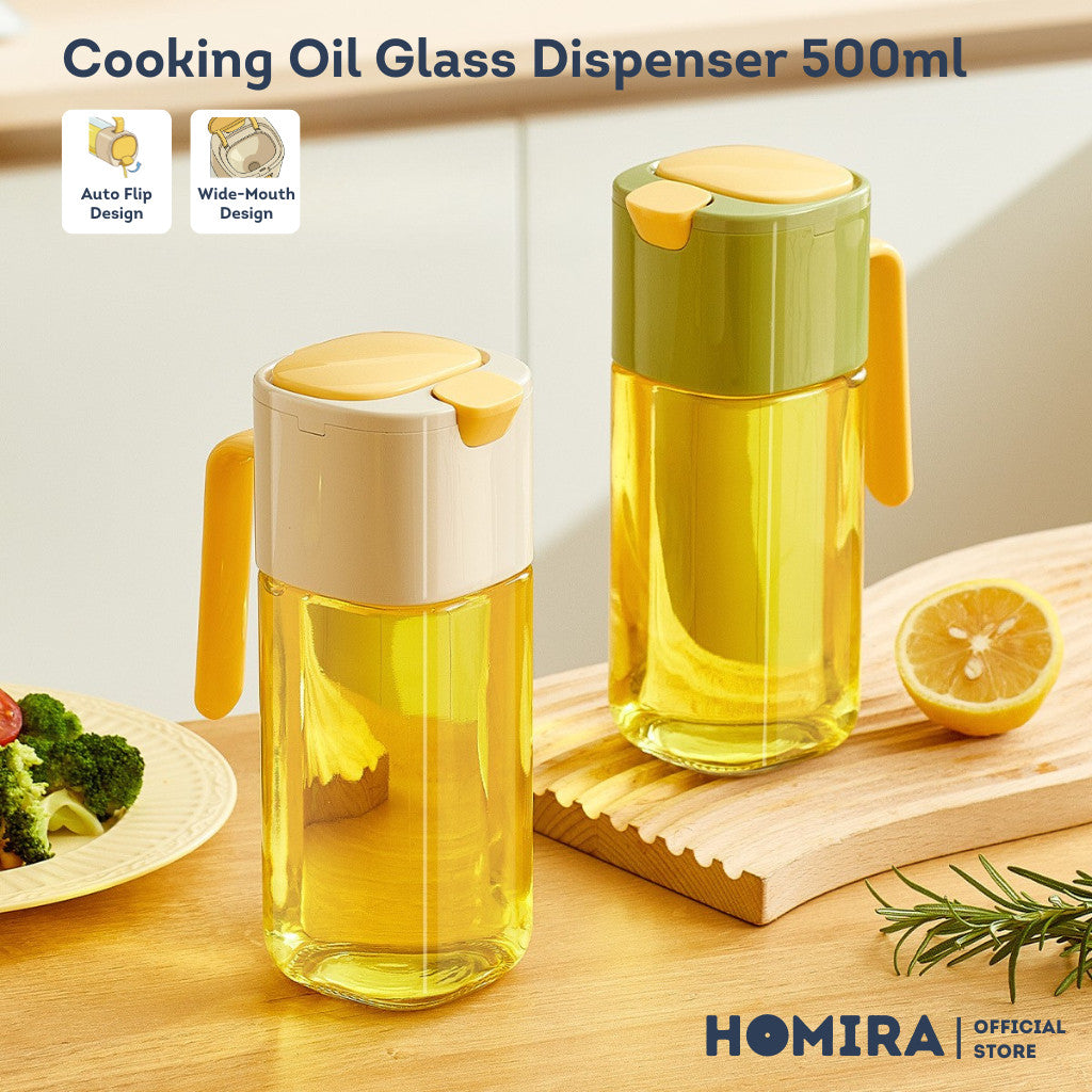 HOMIRA Cooking Oil Glass Dispenser Auto Flip (500ml)