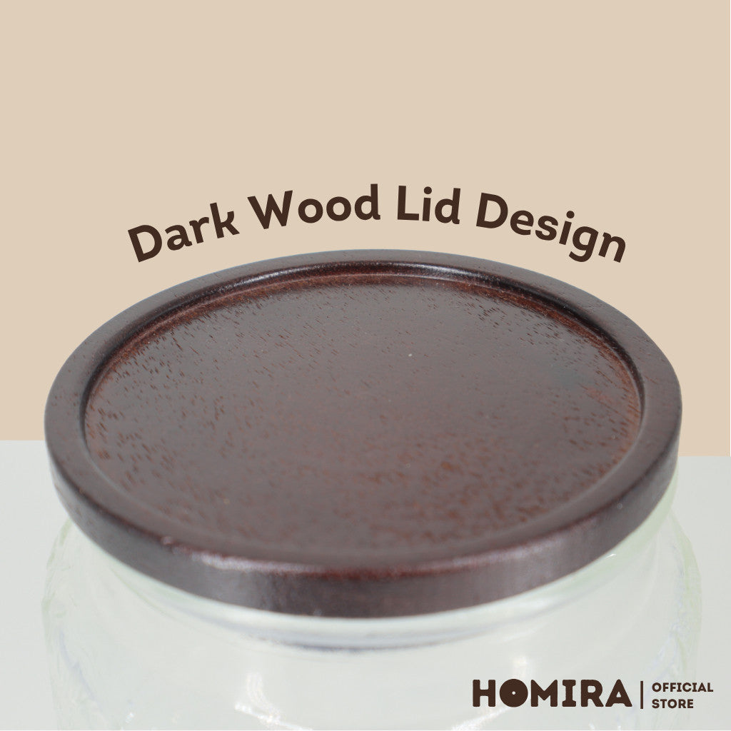HOMIRA Embossed Glass Jar with Dark Wood Lid - 520ml / 750ml