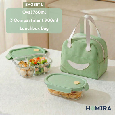 HOMIRA Summer Series Borosilicate Glass Lunchbox Bag Airtight & Microwave Safe Set