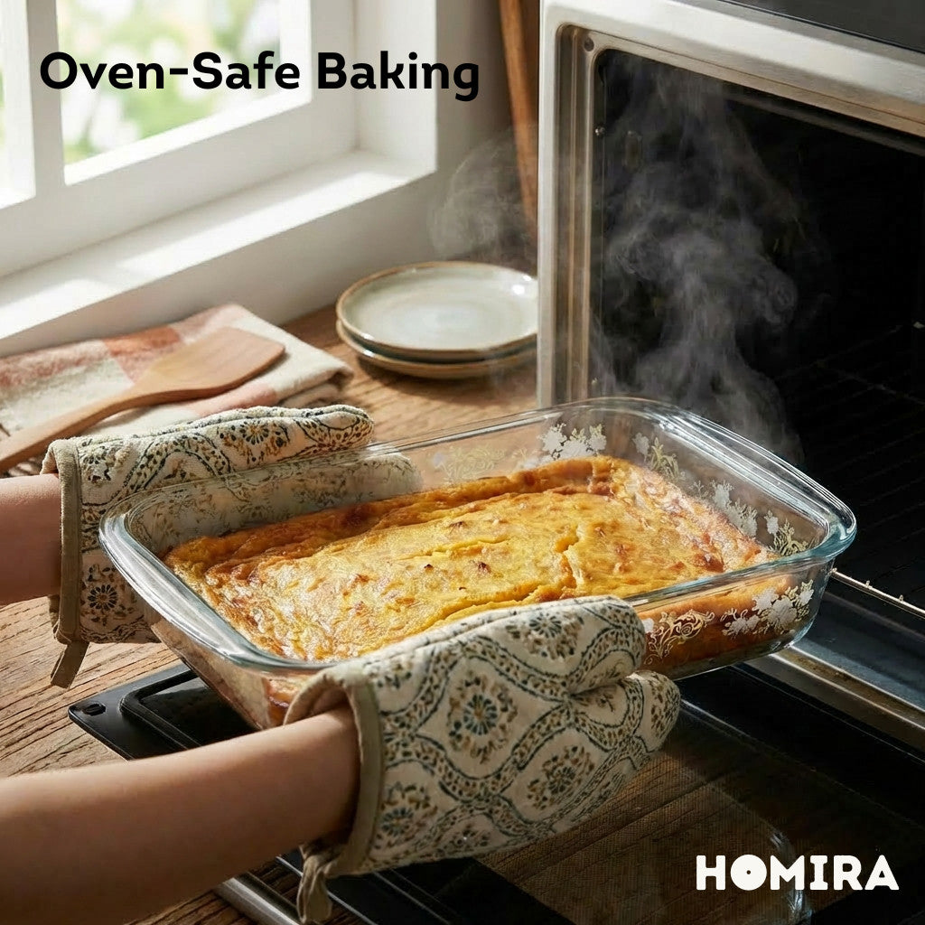 HOMIRA Bakeware Glass Tray with Wooden Lid Display Set(1L/1.6L/2.2L/3L)