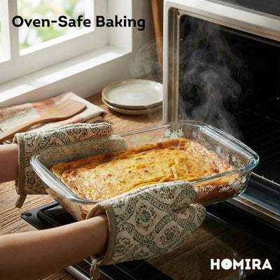 HOMIRA Bakeware Glass Tray with Wooden Lid Display Set(1L/1.6L/2.2L/3L)