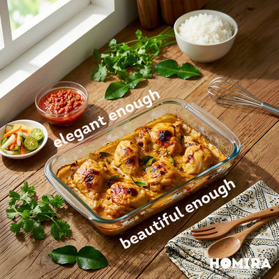 HOMIRA Bakeware Glass Tray with Wooden Lid Display Set(1L/1.6L/2.2L/3L)