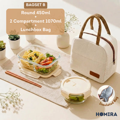 HOMIRA Buttercream Series Borosilicate Glass Lunchbox Bag Set