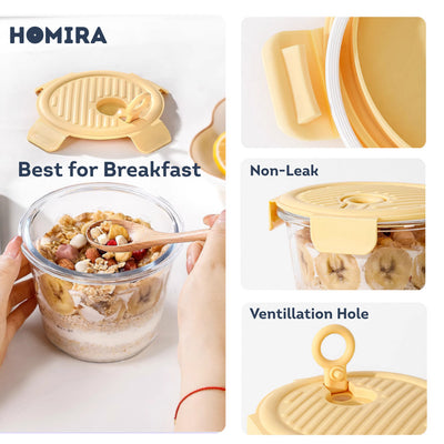 HOMIRA Round Tall Borosilicate Glass Food Container with Vent Lid - 720ml
