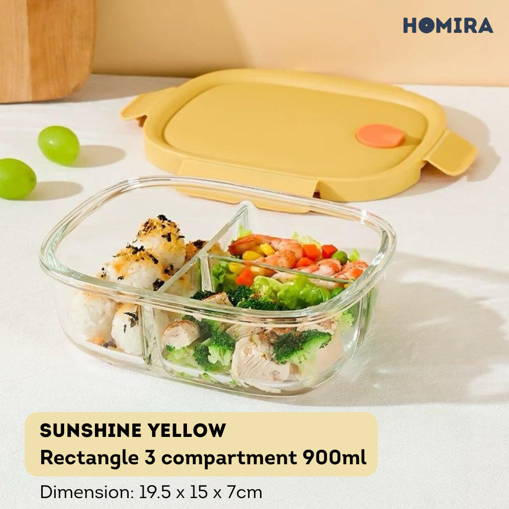 HOMIRA Summer Series Borosilicate Glass Food Container Lunch Box (450ml-940ml)