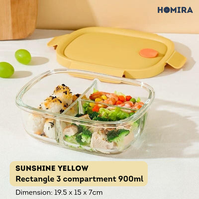 HOMIRA Summer Series Borosilicate Glass Food Container Lunch Box (450ml-940ml)