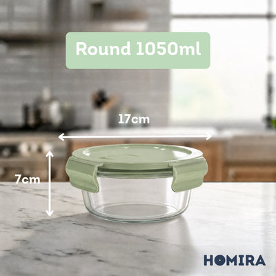 HOMIRA Wave Series Borosilicate Glass Food Container Airtight Microwave Safe (450ml-1050ml)