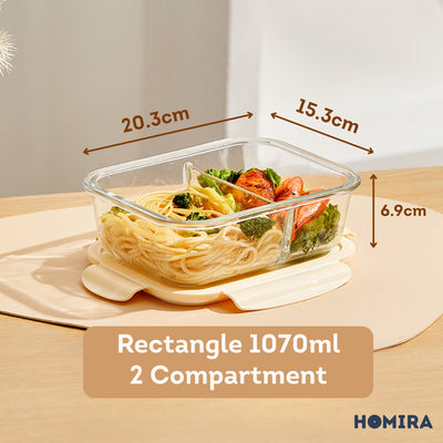 HOMIRA Buttercream Series Round Borosilicate Glass Food Container (450ml-1100ml)