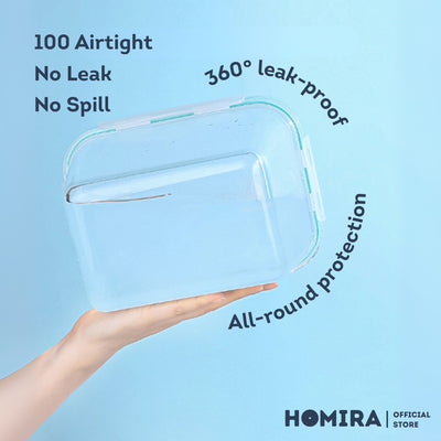 HOMIRA Classic Big Rectangle Borosilicate Glass Food Container (2600ml)