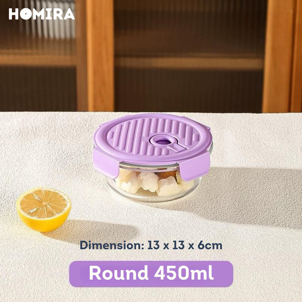HOMIRA Floral Blossom Series Borosilicate Glass Food Container (450ml-1100ml)