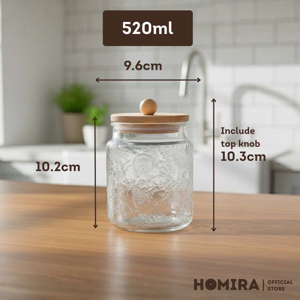 HOMIRA Glass Jar with Wooden Lid Food Storage Container Kitchen Organizer Canister (520ml & 720ml)