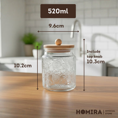 HOMIRA Glass Jar with Wooden Lid Food Storage Container Kitchen Organizer Canister (520ml & 720ml)