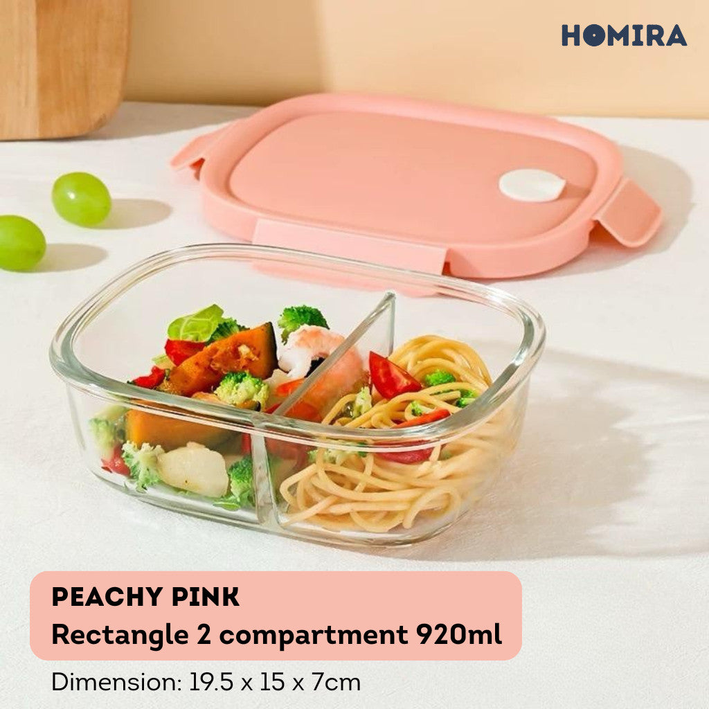 HOMIRA Summer Series Rectangle Borosilicate Glass Food Container Lunch Box (760ml-940ml)
