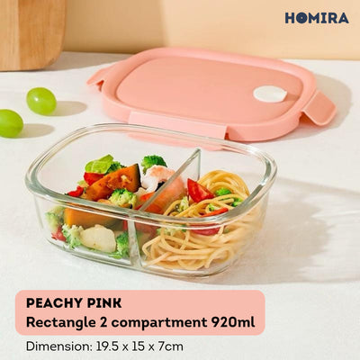HOMIRA Summer Series Rectangle Borosilicate Glass Food Container Lunch Box (760ml-940ml)