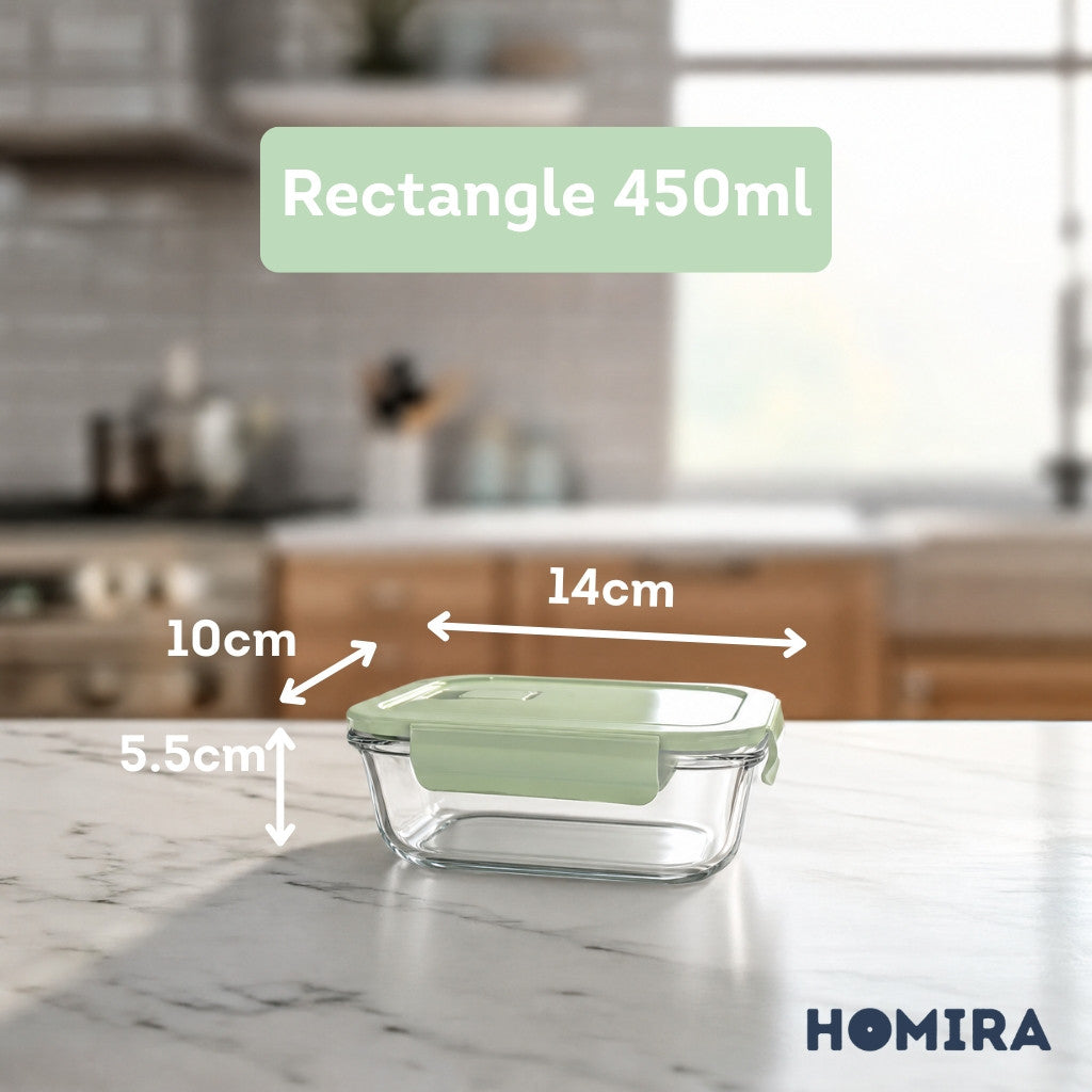 HOMIRA Wave Series Borosilicate Glass Food Container Airtight Microwave Safe (450ml-1050ml)