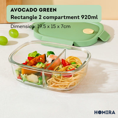 HOMIRA Avocado Green Borosilicate Glass Food Container (450ml - 940ml)