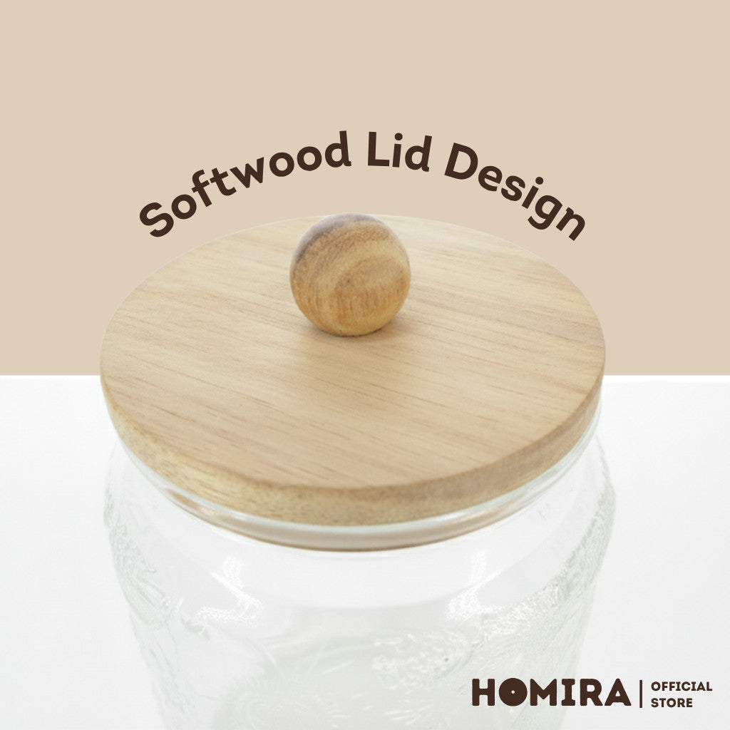 HOMIRA Glass Jar with Wooden Lid Food Storage Container Kitchen Organizer Canister (520ml & 720ml)