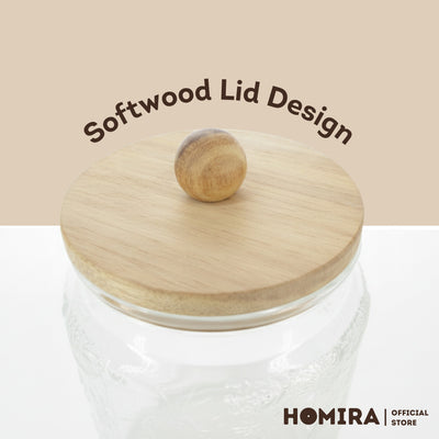 HOMIRA Glass Jar with Wooden Lid Food Storage Container Kitchen Organizer Canister (520ml & 720ml)