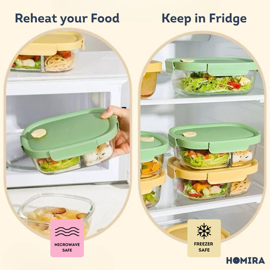 HOMIRA Summer Series Borosilicate Glass Food Container Lunch Box (450ml-940ml)