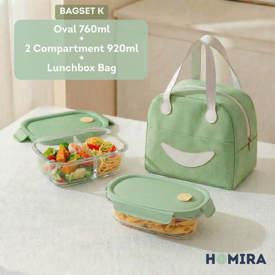 HOMIRA Summer Series Borosilicate Glass Lunchbox Bag Airtight & Microwave Safe Set
