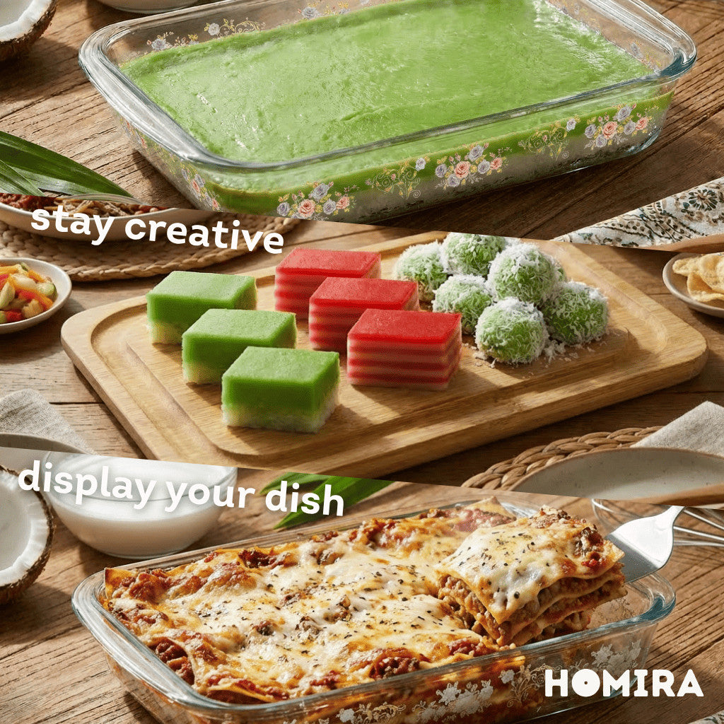 HOMIRA Bakeware Glass Tray with Wooden Lid Display Set(1L/1.6L/2.2L/3L)