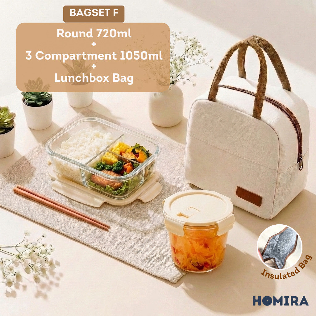 HOMIRA Buttercream Series Borosilicate Glass Lunchbox Bag Set