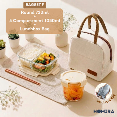 HOMIRA Buttercream Series Borosilicate Glass Lunchbox Bag Set