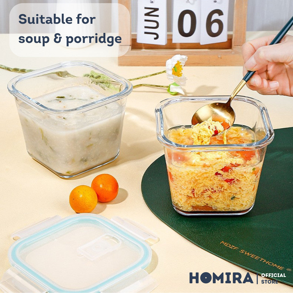HOMIRA Classic Series Square Borosilicate Glass Food Container (1000ml)