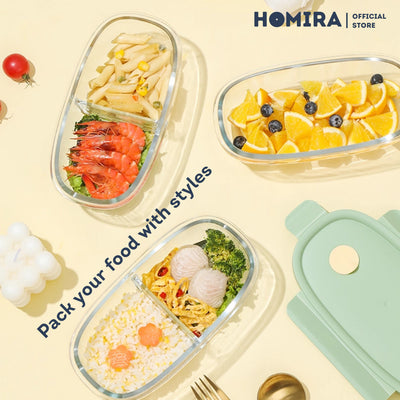 HOMIRA Long Oval Borosilicate Glass Food Container (760ml)