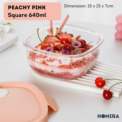 HOMIRA Summer Series Borosilicate Glass Food Container Lunch Box (450ml-940ml)