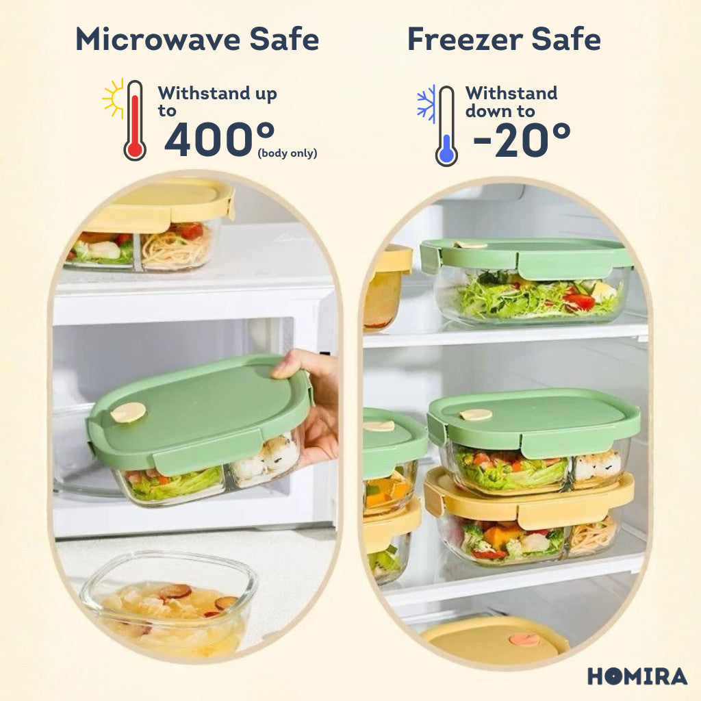 HOMIRA Summer Series Rectangle Borosilicate Glass Food Container Lunch Box (760ml-940ml)