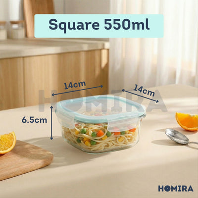 Homira Classic Borosilicate Glass Food Container – Airtight Leakproof Oven Safe | (130ml-2600ml)