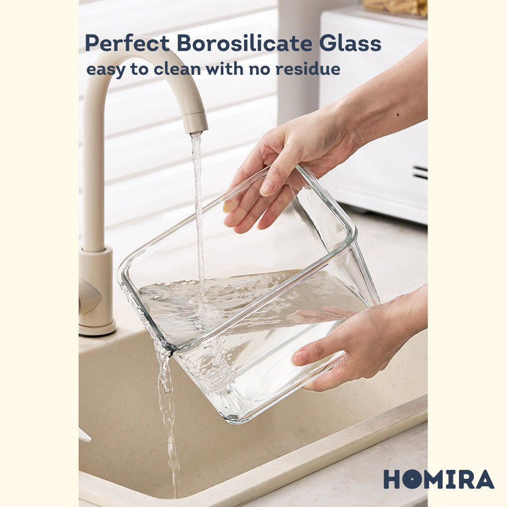 HOMIRA Extra Large Rectangular Borosilicate Glass Food Container with Handle - 3700ml
